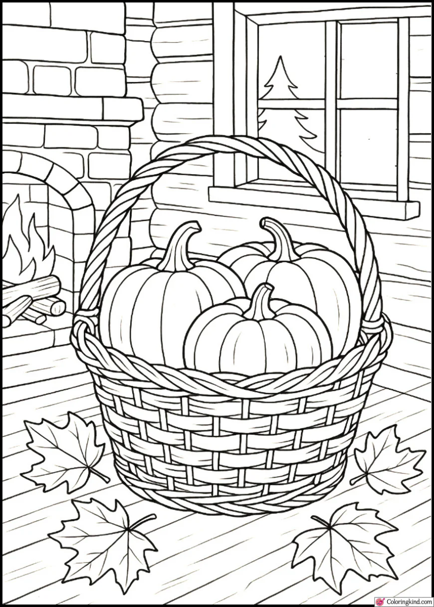 Basket of Pumpkins in a Cozy Cabin