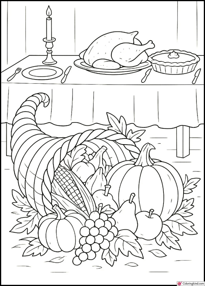 Cornucopia Basket Beside a Thanksgiving Table