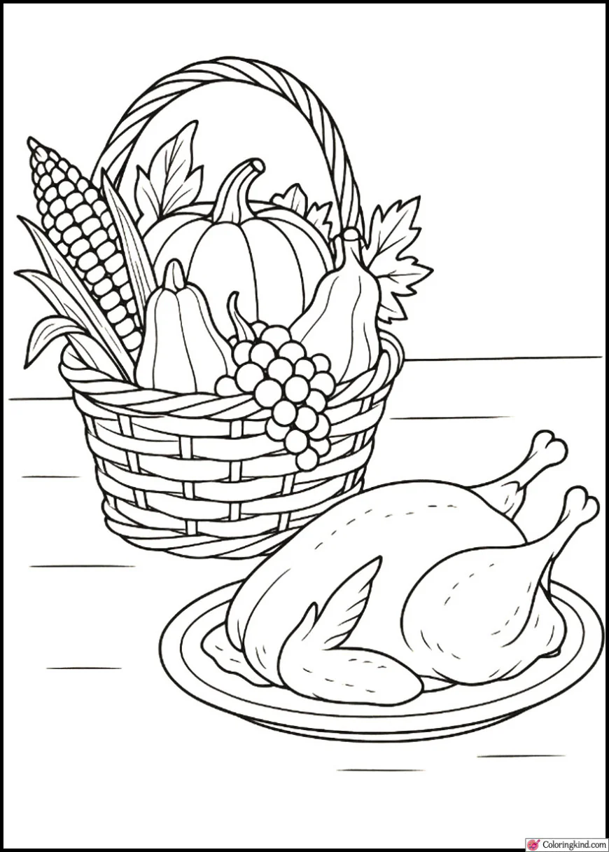 Thanksgiving Basket Next to a Roasted Turkey