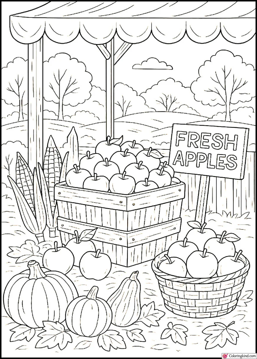 Fall Market Filled with Apples and Corn