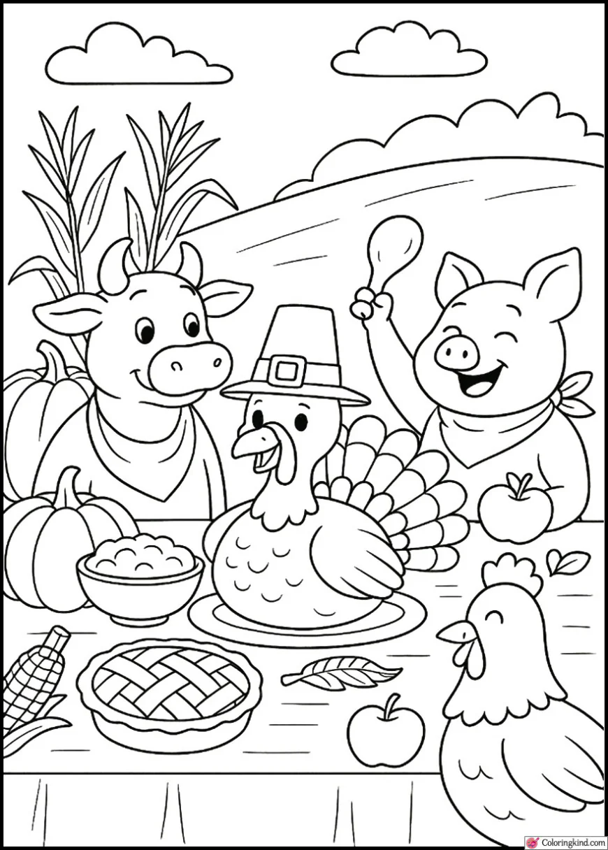 Farm Animals Celebrating Thanksgiving