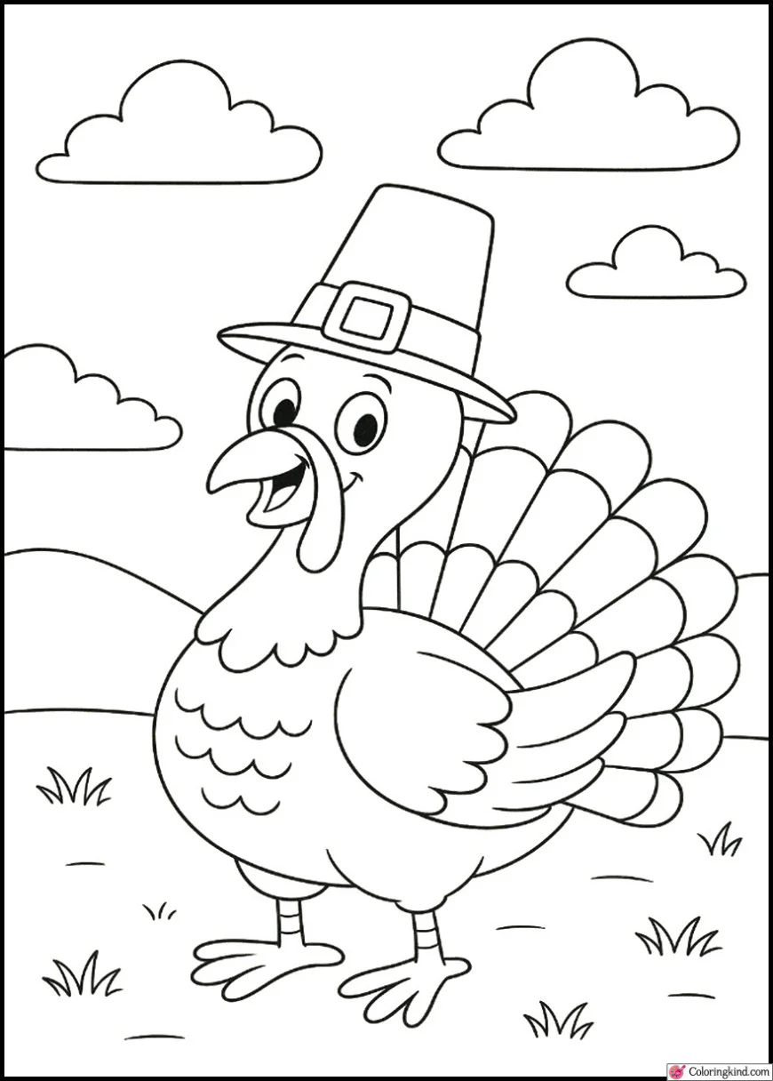 Funny Turkey Wearing a Pilgrim Hat