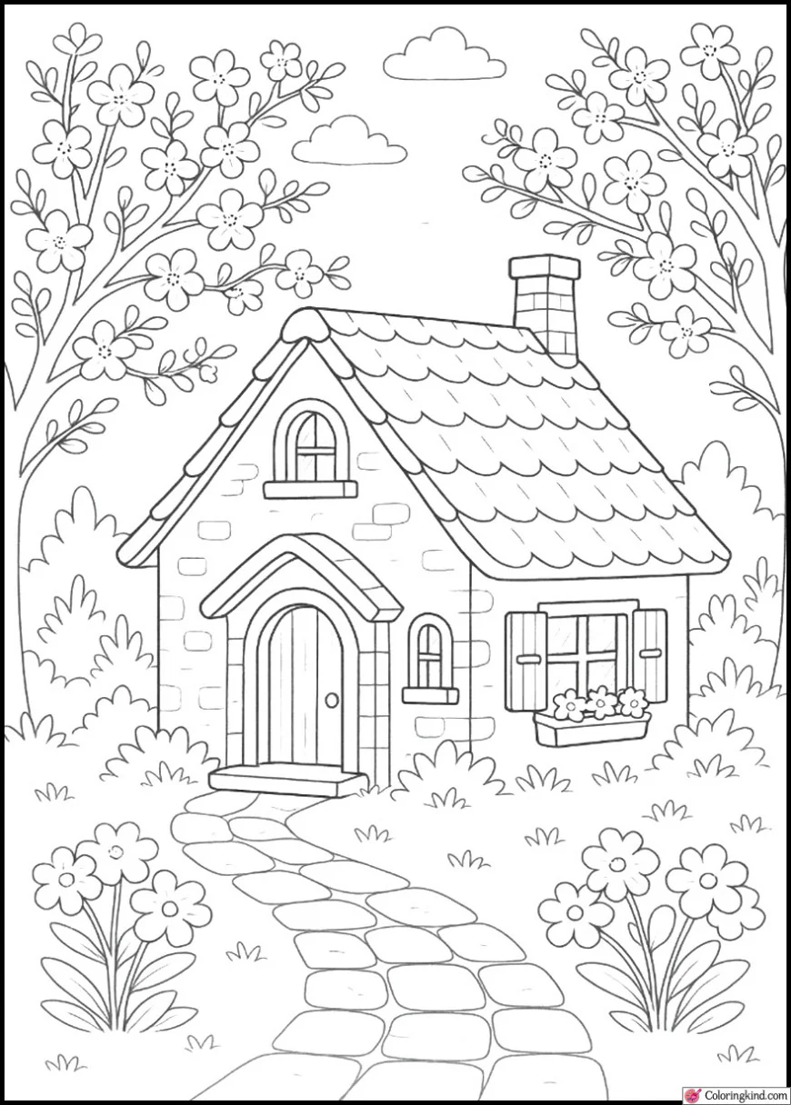 Spring Garden House with Blossoms