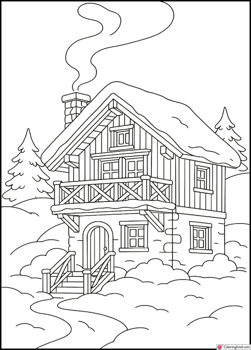 Winter Chalet with Smoke from Chimney