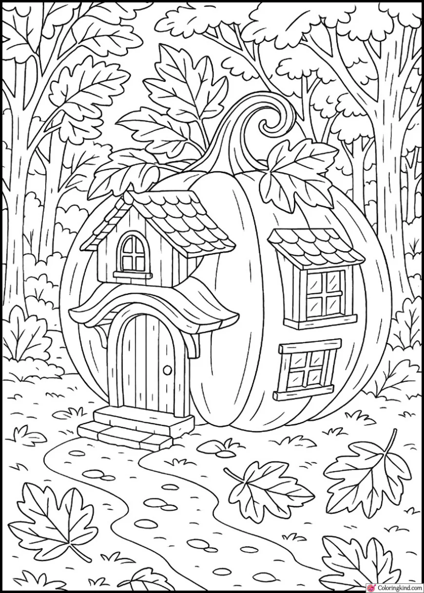 Pumpkin Cottage in Autumn Woods