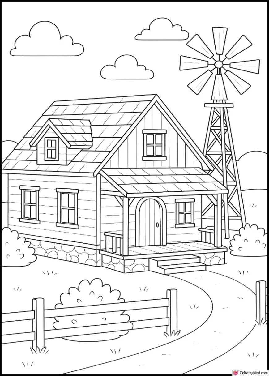 Country Farmhouse with Windmill
