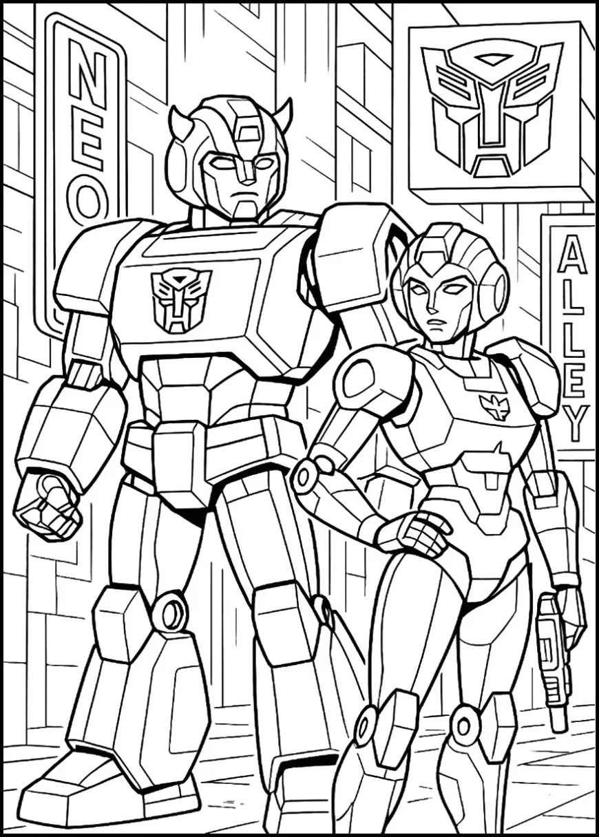 Bumblebee and Arcee in Neon Alley