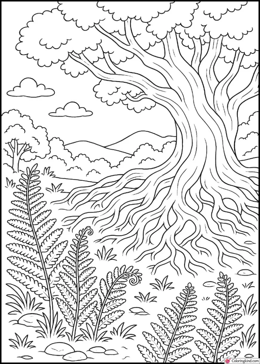 Magical Tree Roots and Fern Garden