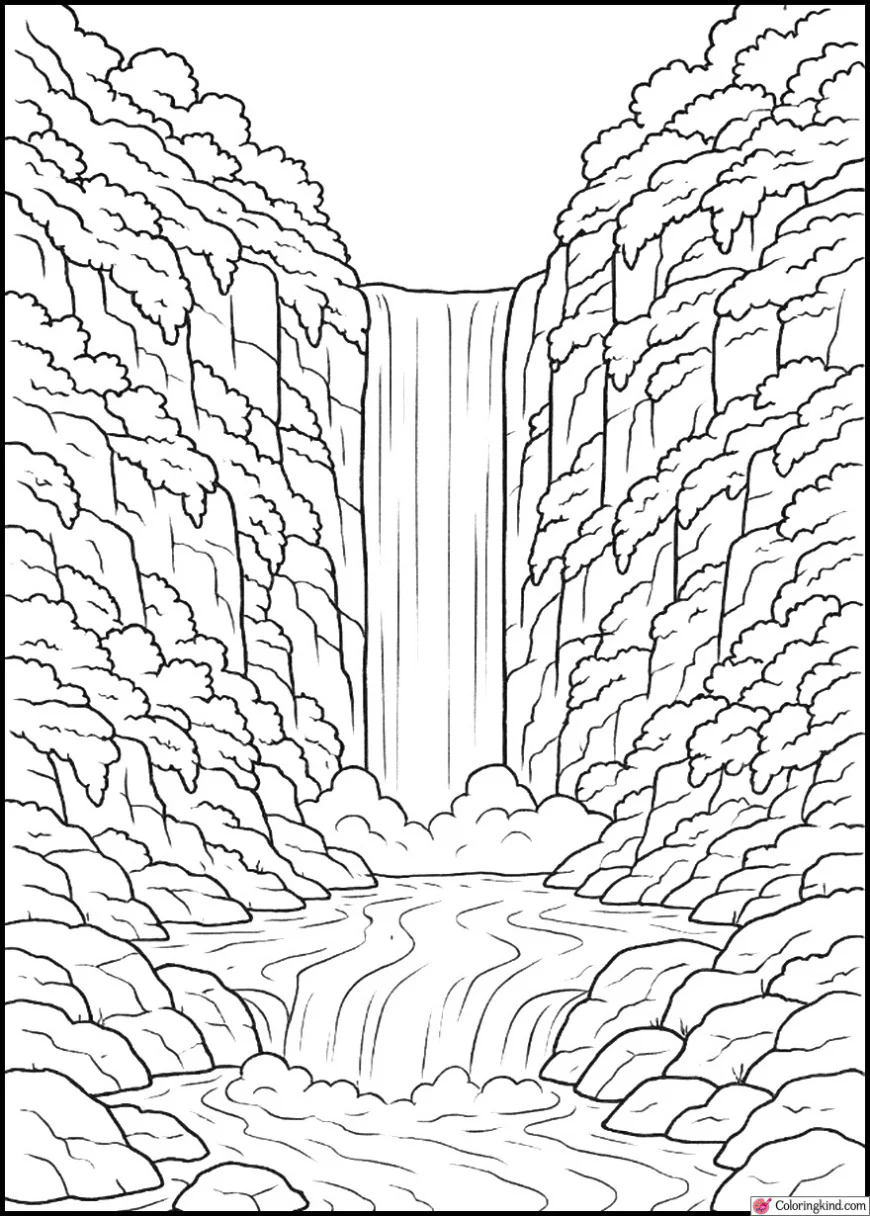 Grand Waterfall Between Mossy Cliffs