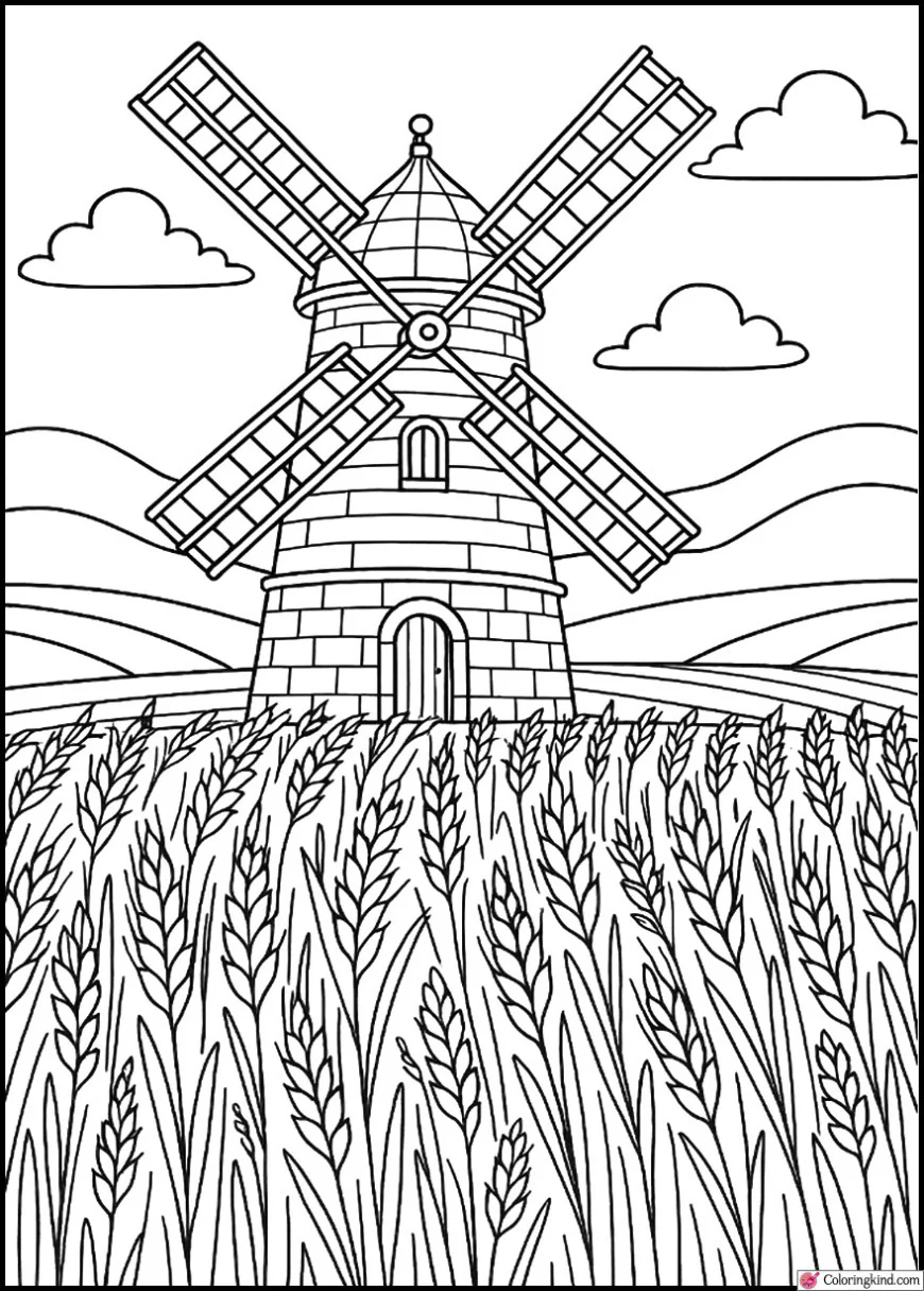 Old Windmill by a Wheat Farm