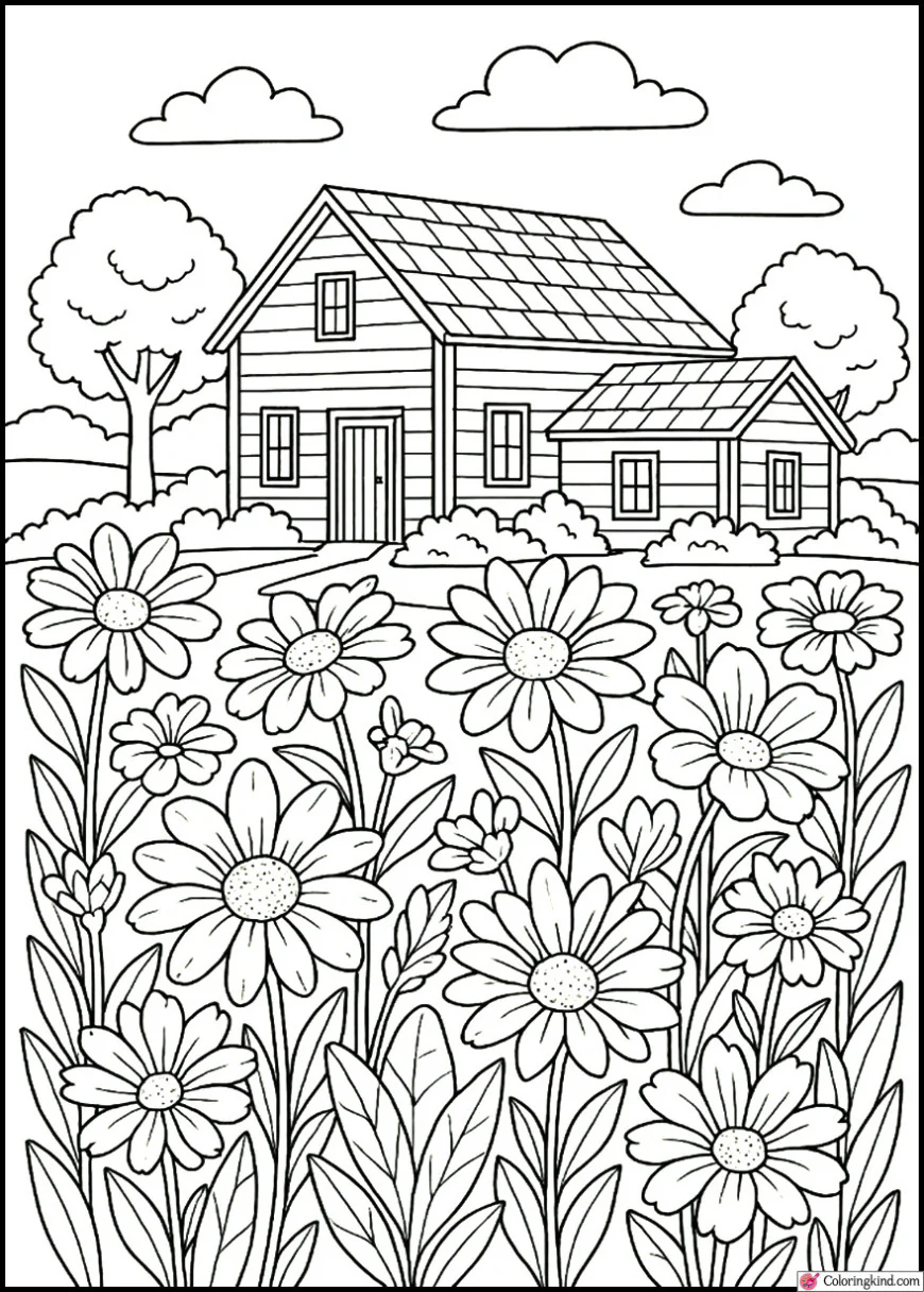 Farmhouse Surrounded by Flowers
