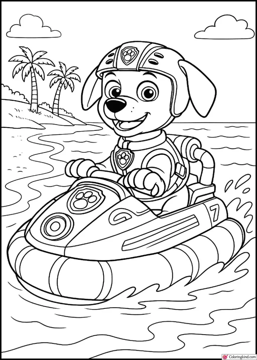 Zuma Patrolling the Beach on His Hovercraft