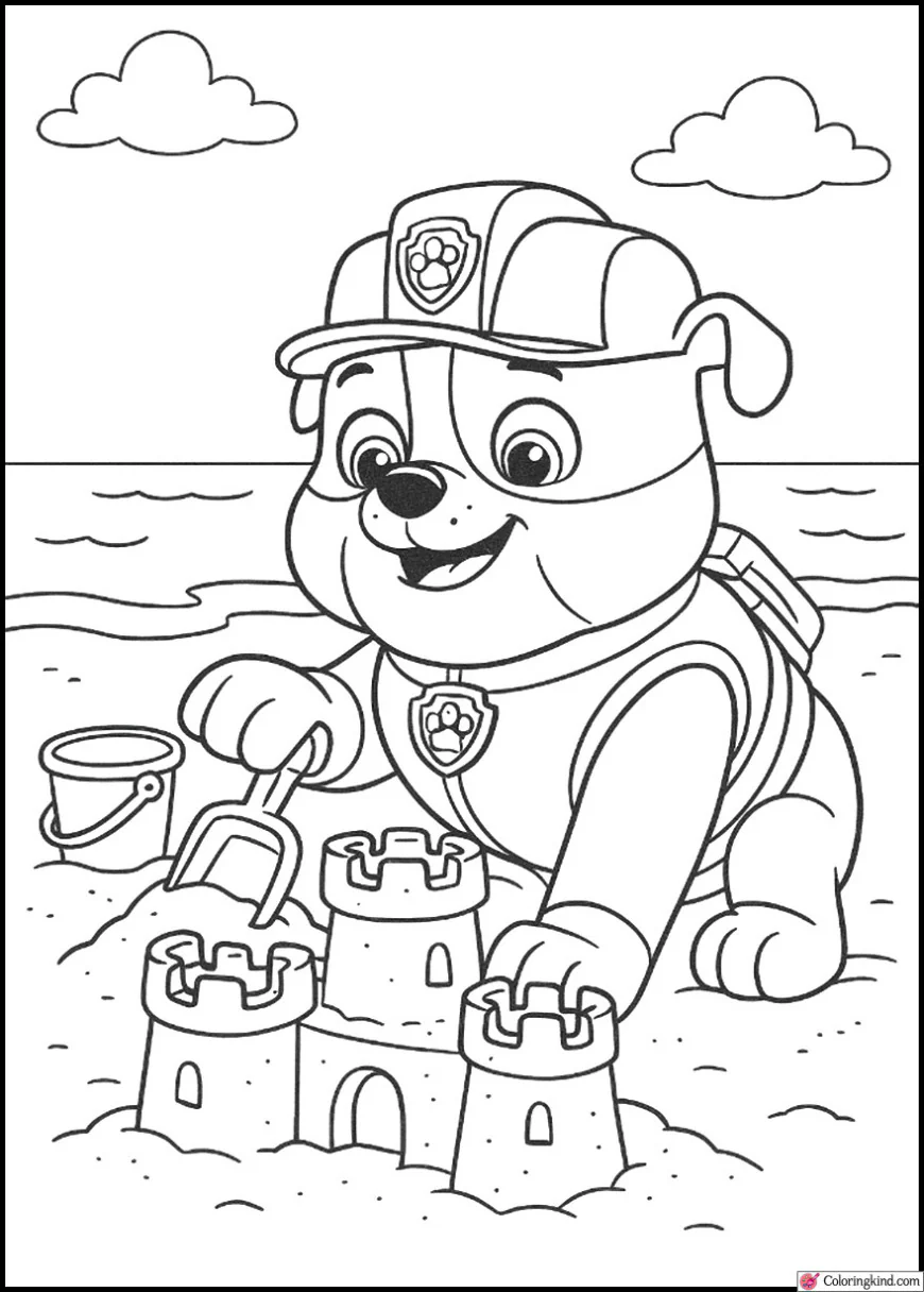 Rubble Building a Sandcastle at the Beach