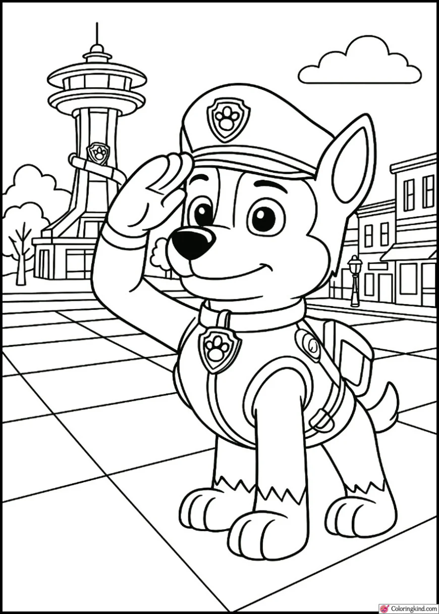 Chase Heroically Saluting in Adventure Bay Square