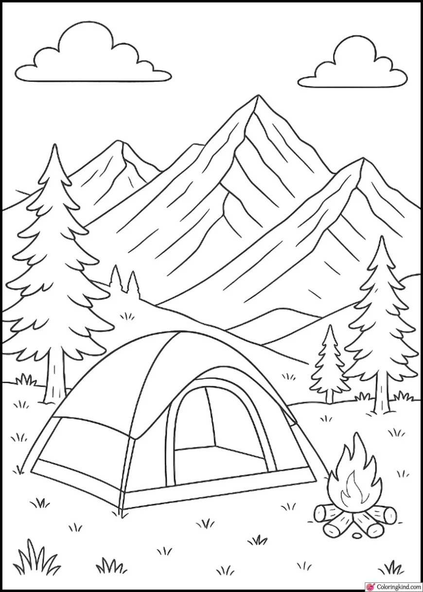 Family Tent Set in a Valley with Majestic Peaks