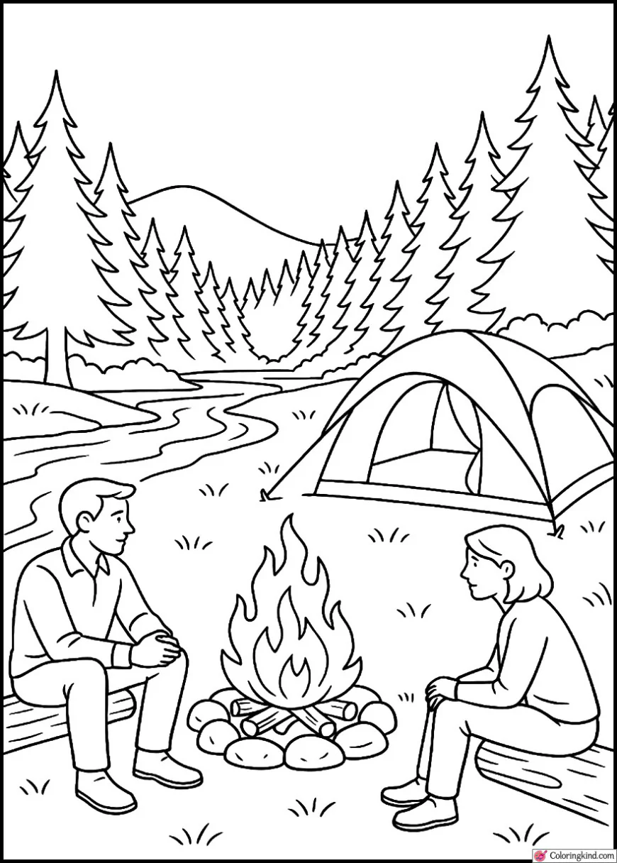 Campfire Gathering Beside a Quiet River Bend