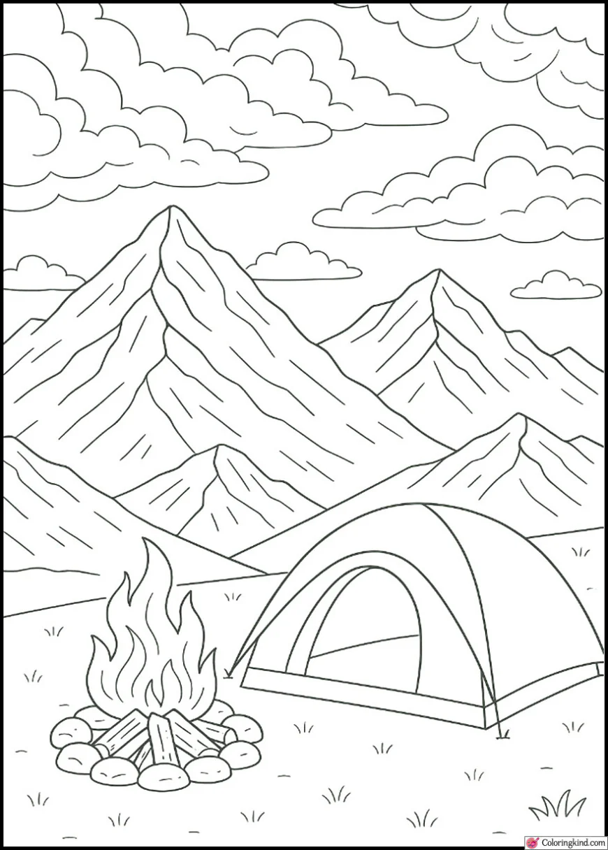 Mountain Ridge Camping with Dramatic Clouds