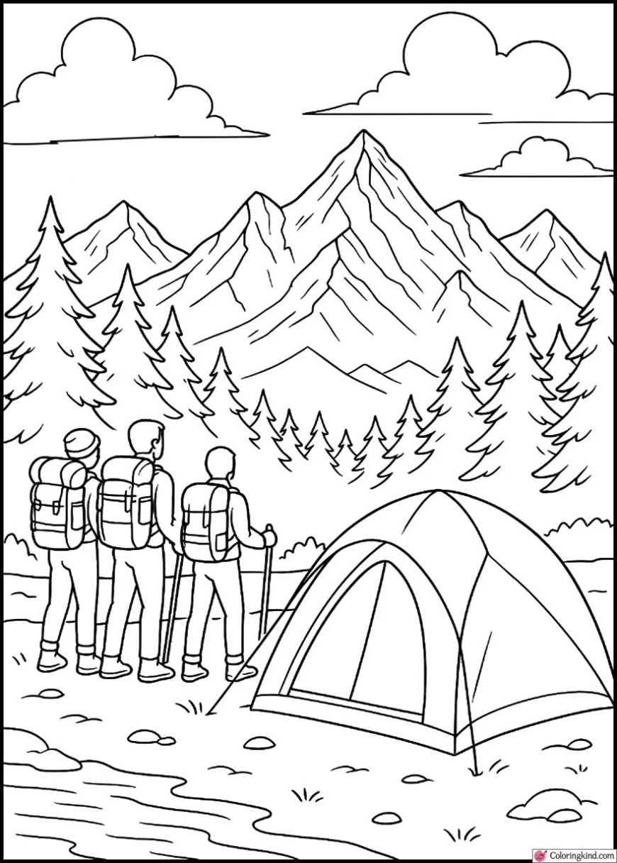 Basecamp With Backpackers and High Peaks View