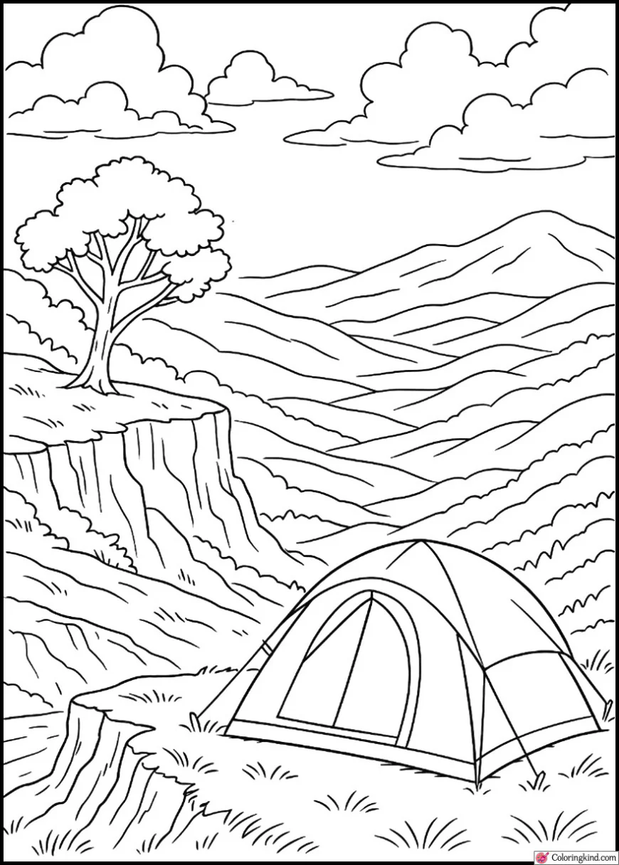 Campsite Near a Cliff Overlooking Rolling Hills