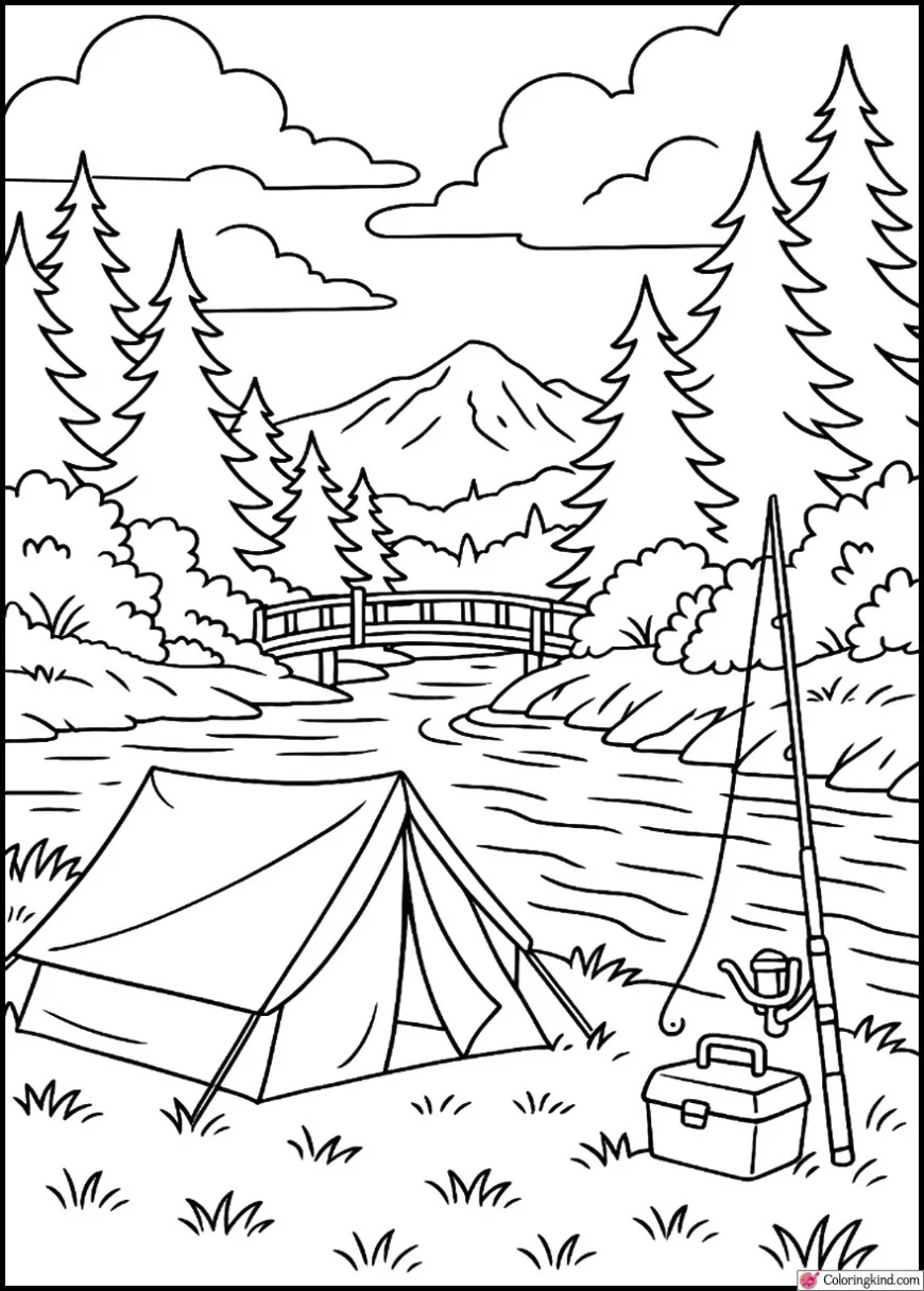 Riverbank Camping With Fishing Gear Ready