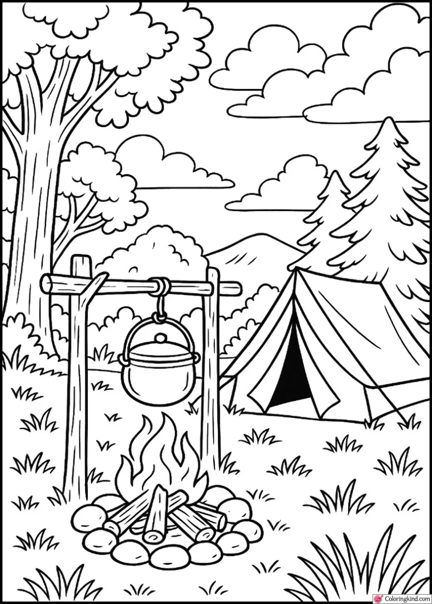 Rustic Campfire Cooking Scene in Nature