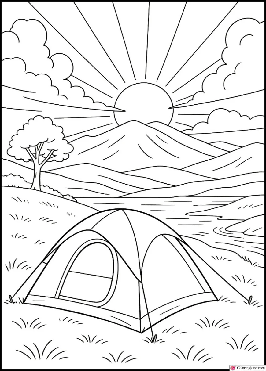 Backpacking Tent on Hilltop at Sunrise