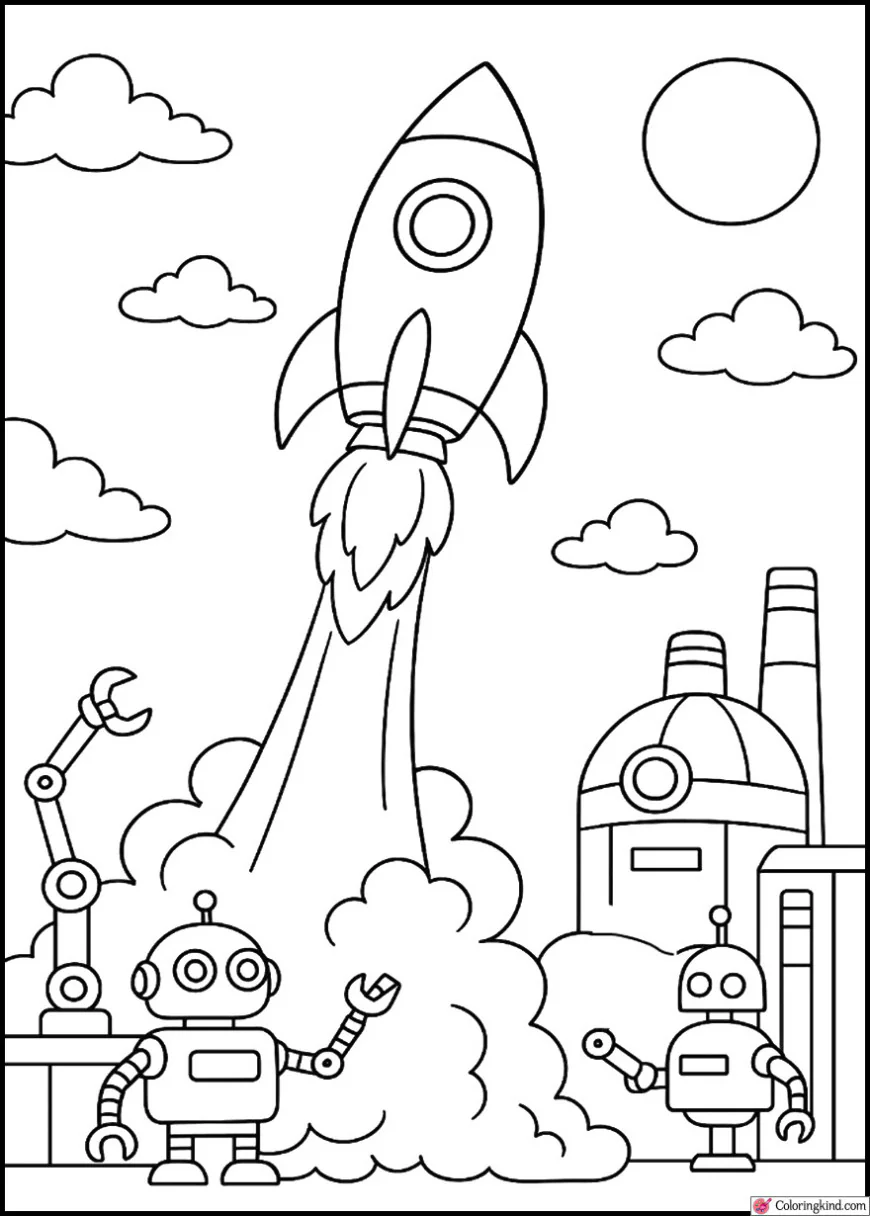 Rocket Leaving Robotic Factory Base