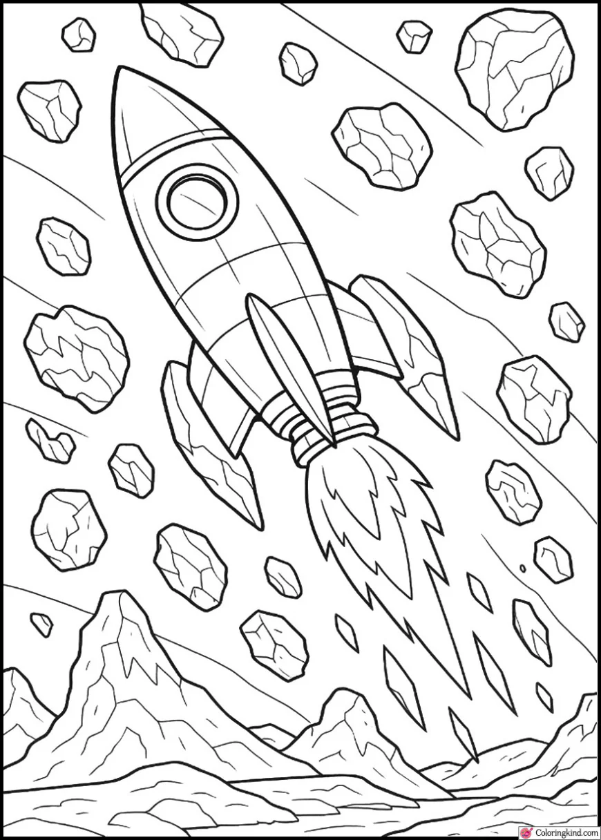 Rocket Flying Past Ice Asteroids