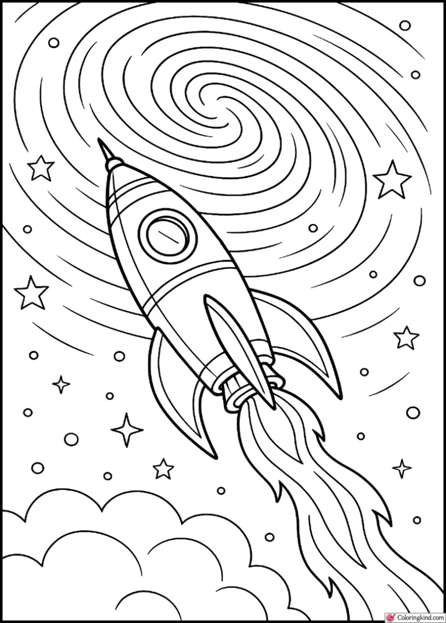 Rocket In Front of Huge Spiral Galaxy