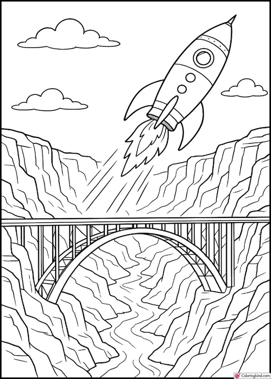 Rocket Flying Over Giant Canyon Bridge