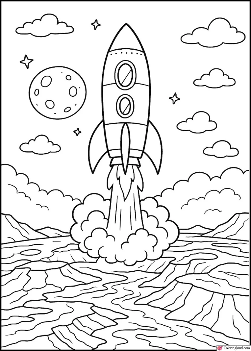 Rocket Leaving Lava Planet Surface