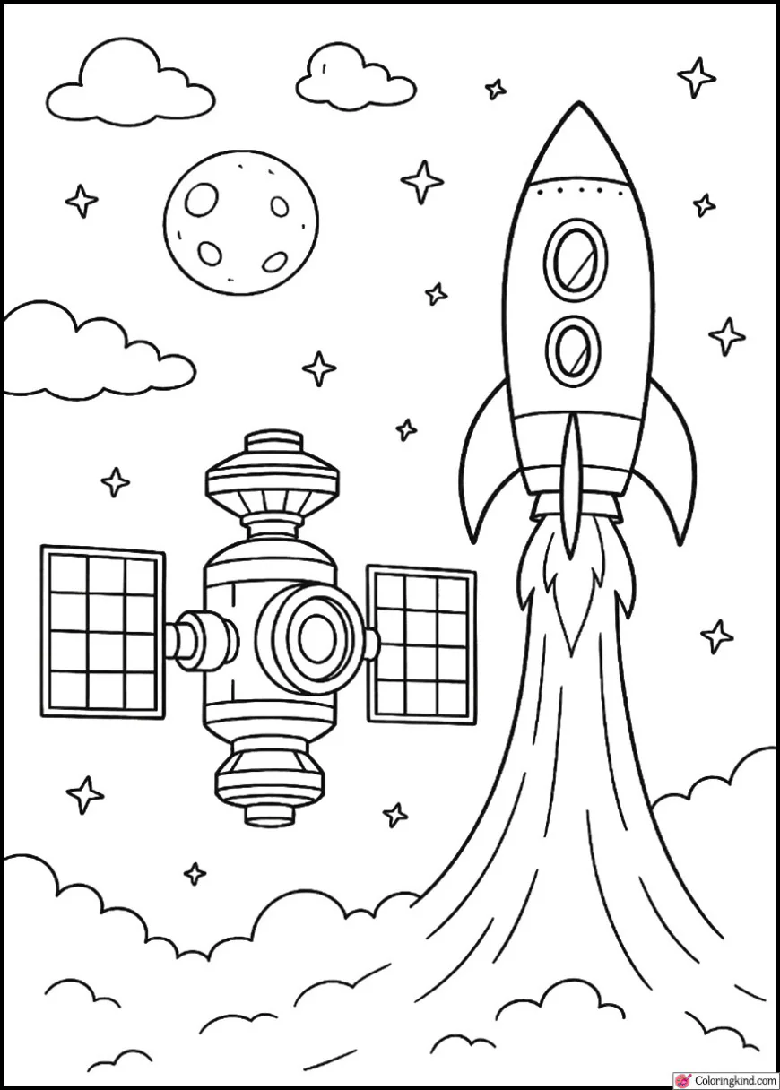 Rocket Hovering Beside Space Station