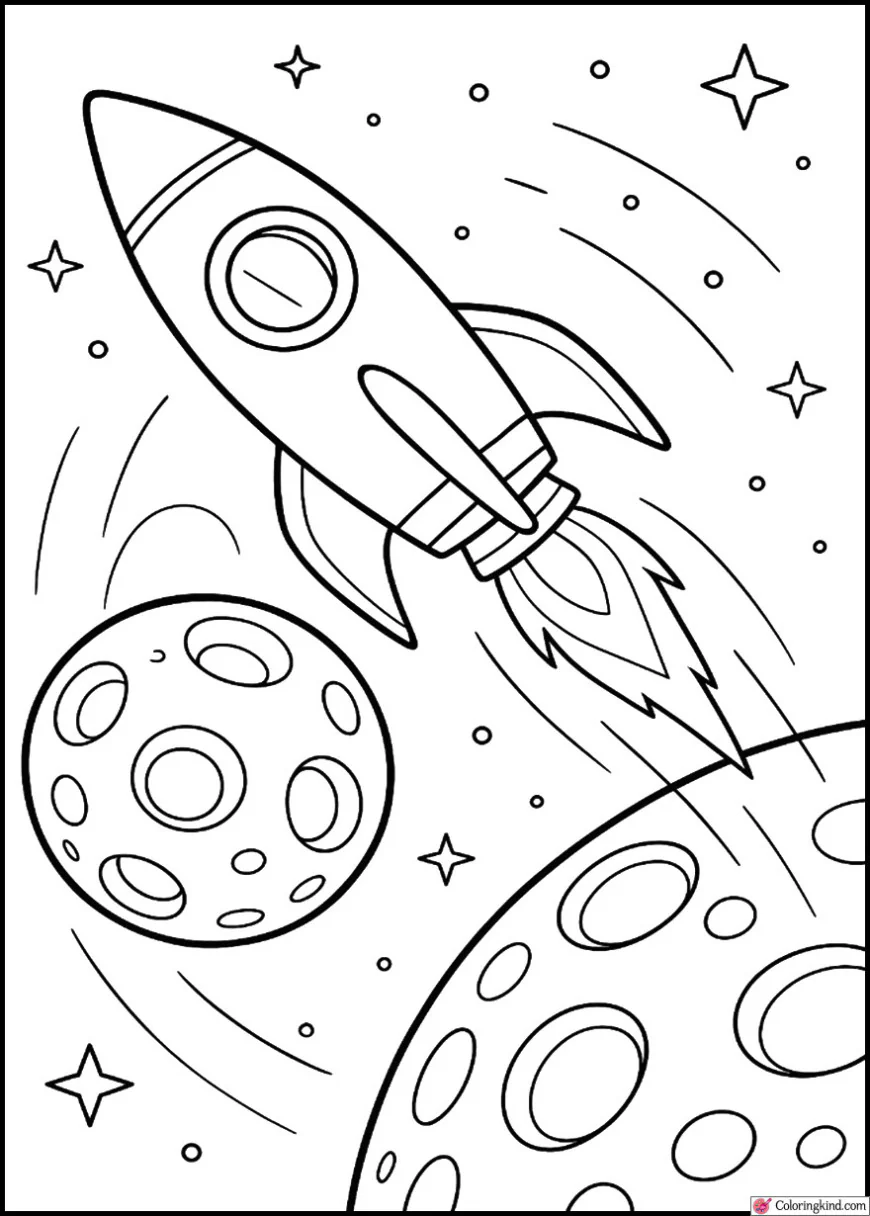 Rocket Flying Past Giant Moon Craters