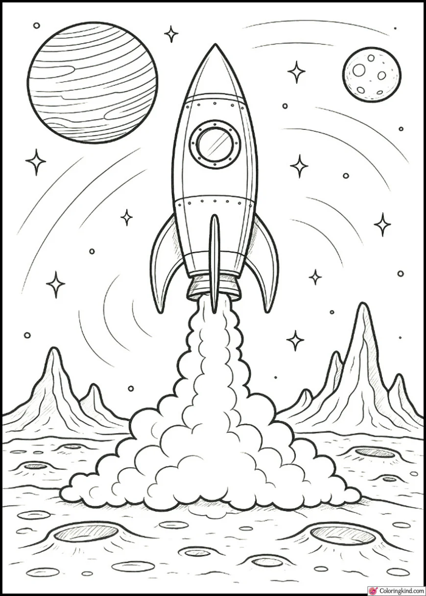 Rocket Leaving Alien Planet Surface