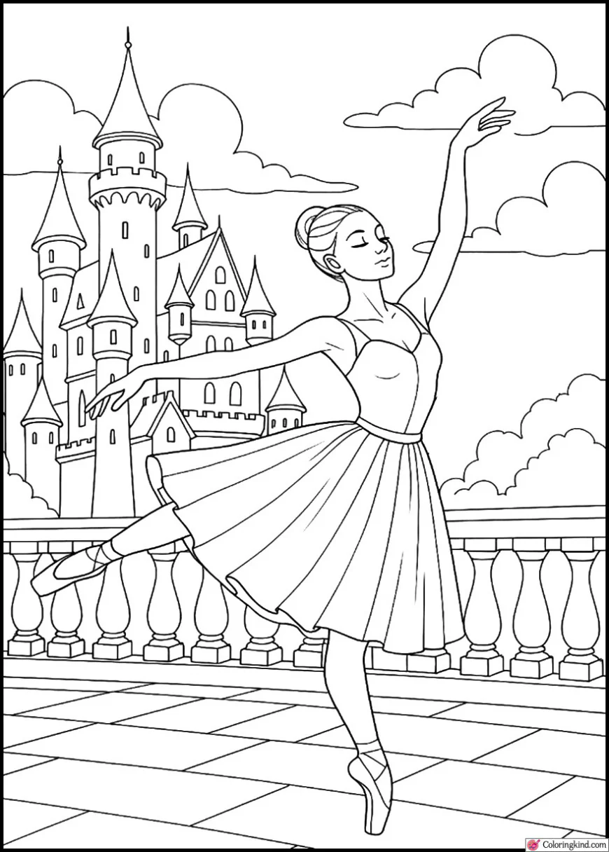 Ballerina in Fantasy Kingdom Castle Balcony