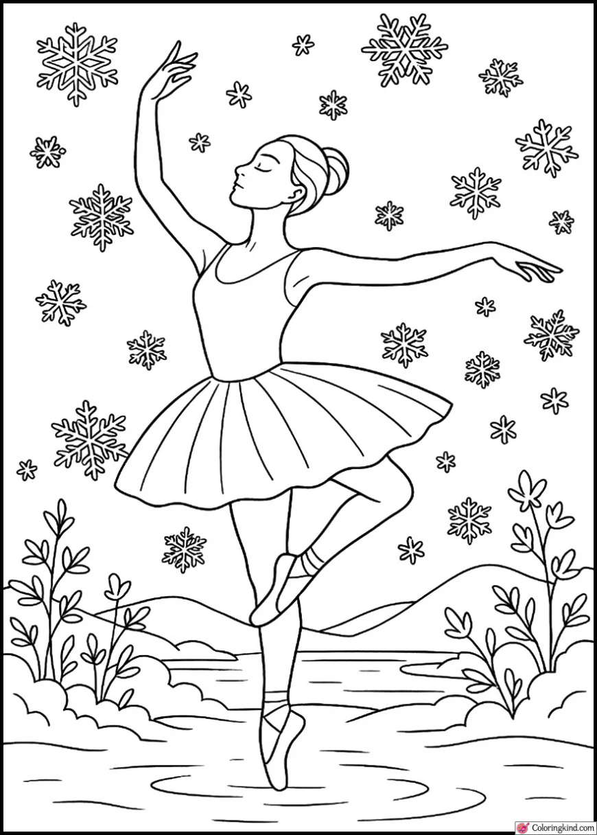 Dance Figure Twirling in Magical Snowflake Garden