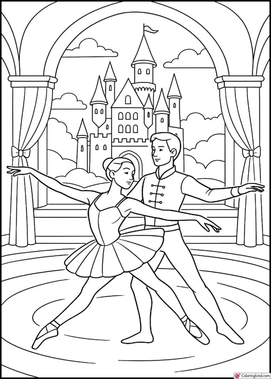 Ballet Duo Dancing in Fairy Castle Ballroom
