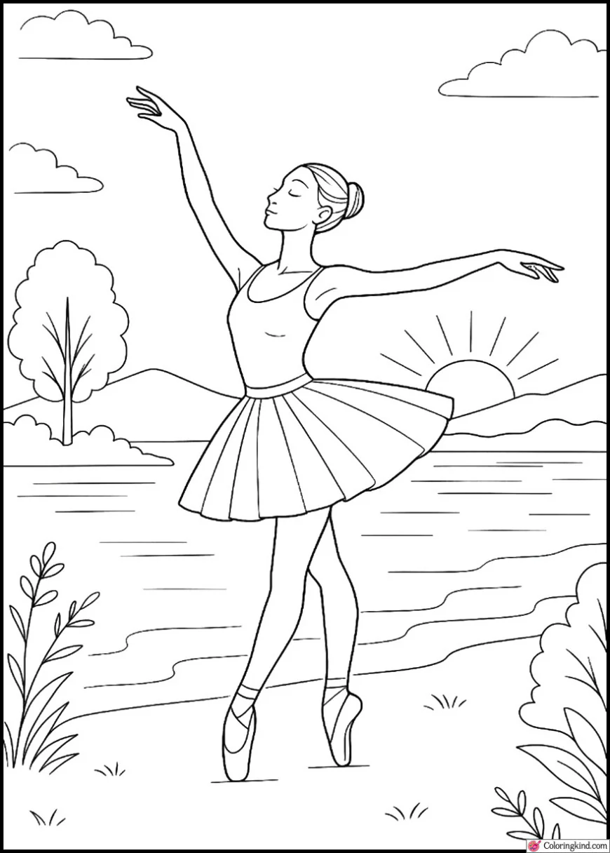 Ballet Pose Beside Tranquil Swan Lake