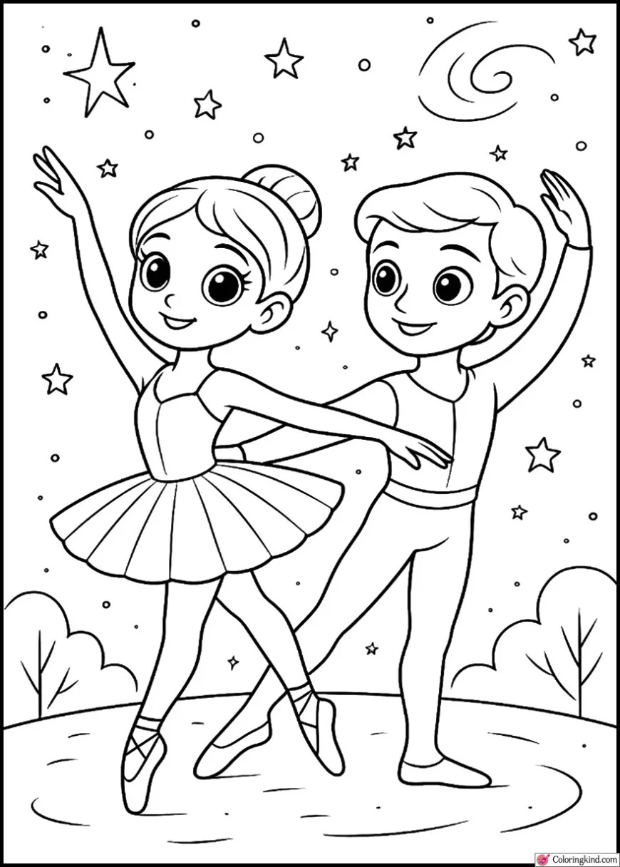 Ballet Duo Performing Under Starry Galaxy Sky