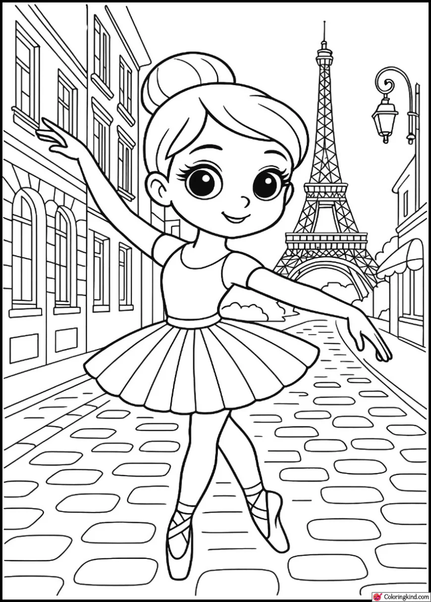 Ballerina Dancing in Vintage Paris Street Scene