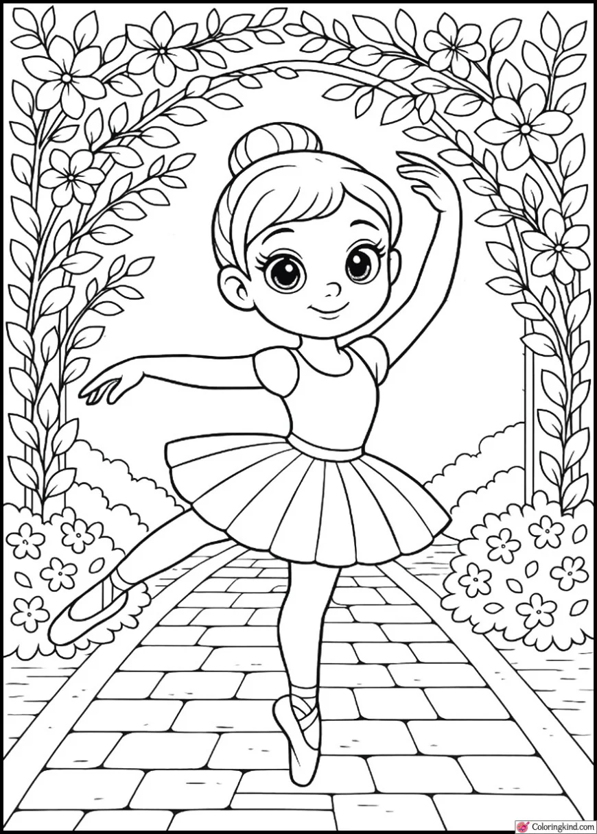 Ballerina Performing in Flower Tunnel Walkway