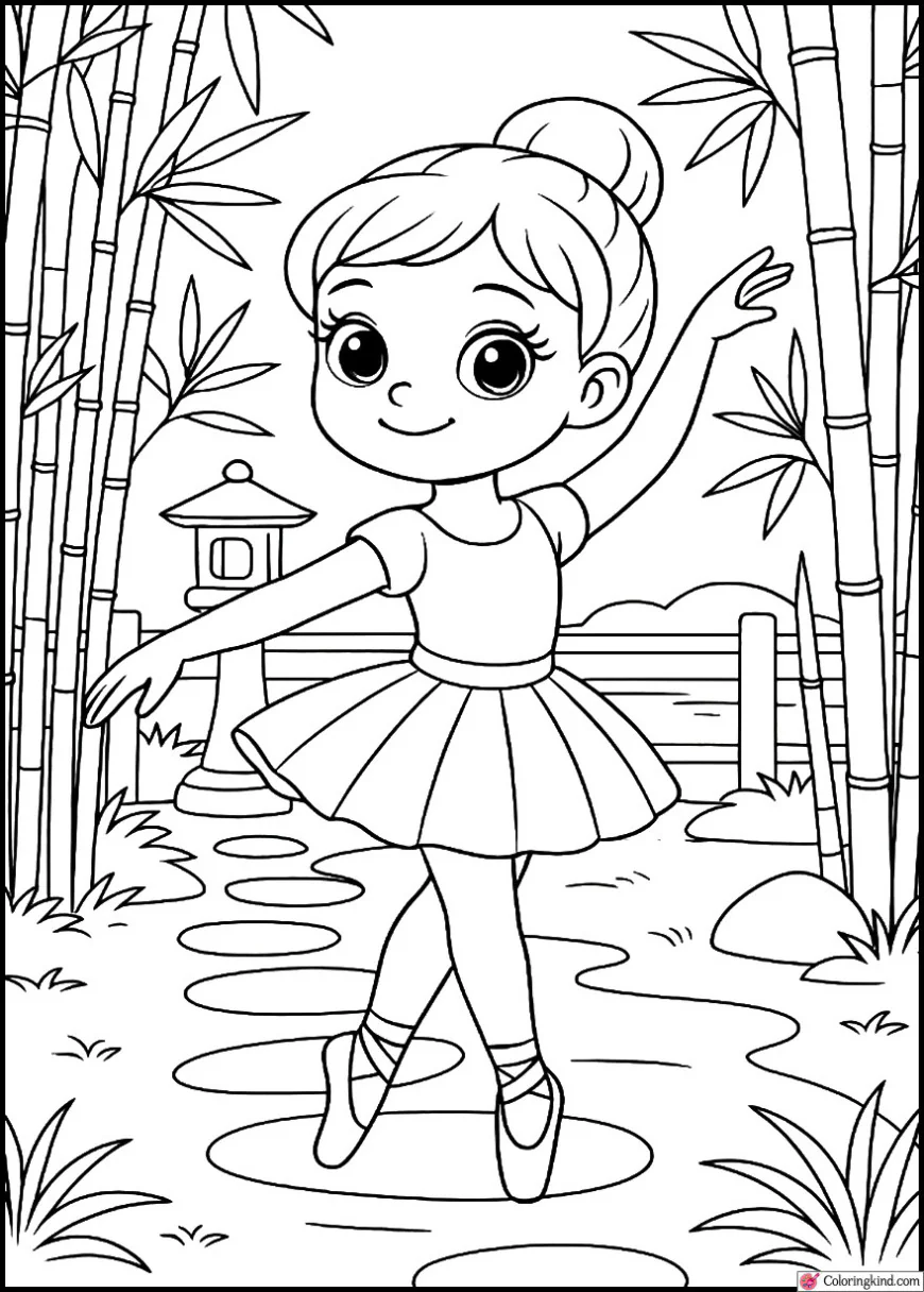 Ballerina in Zen Garden with Bamboo Trees