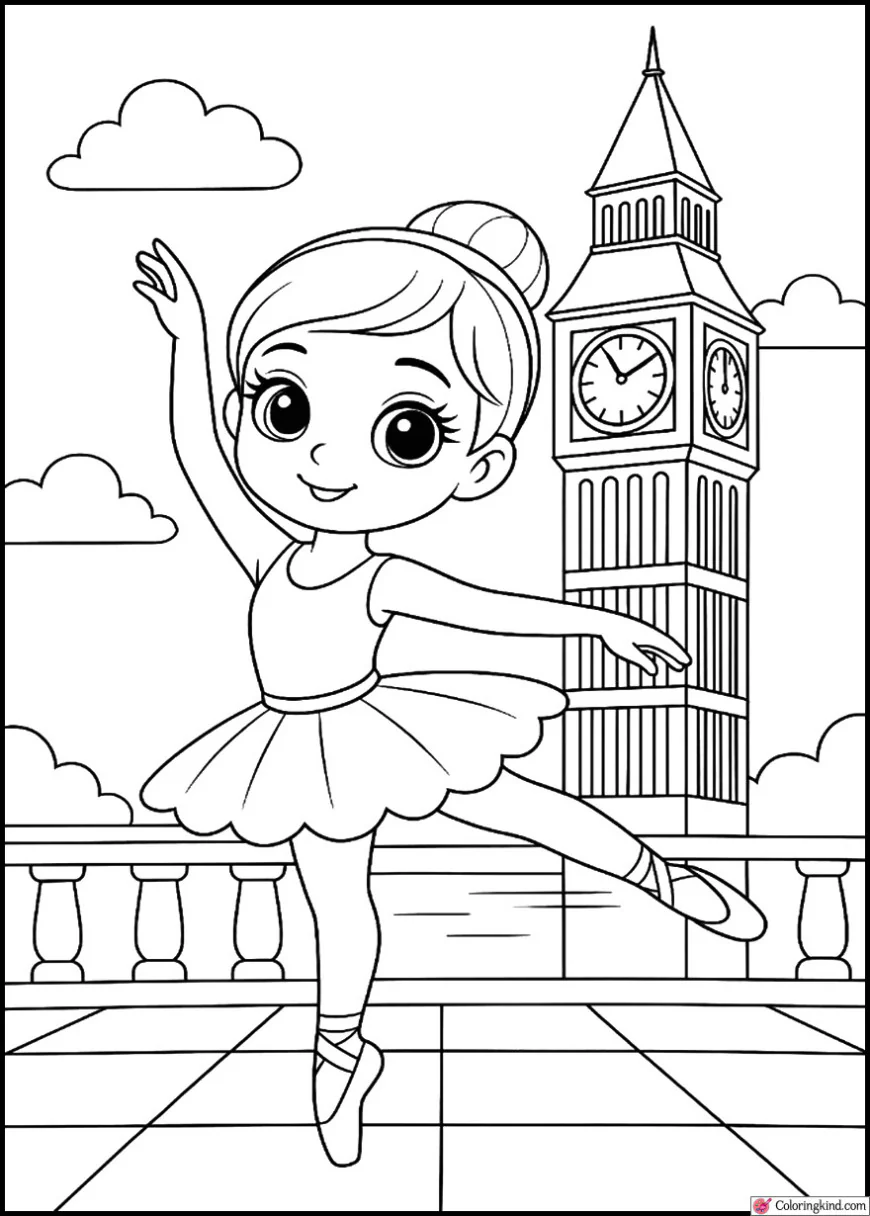 Ballerina Posing on Giant Clock Tower Stage