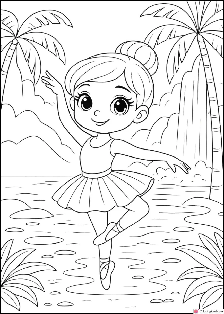 Ballerina in Tropical Waterfall Paradise Garden