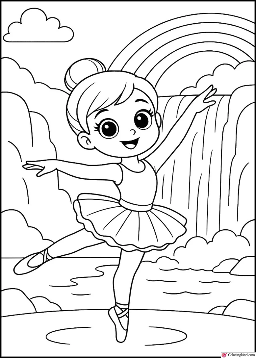 Ballerina Leaping Through Rainbow Waterfall Mist