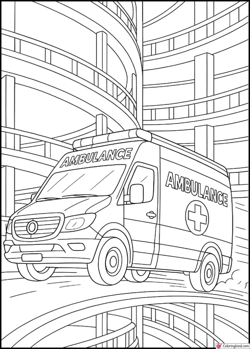 Ambulance Speeding Down Spiral Parking Tower