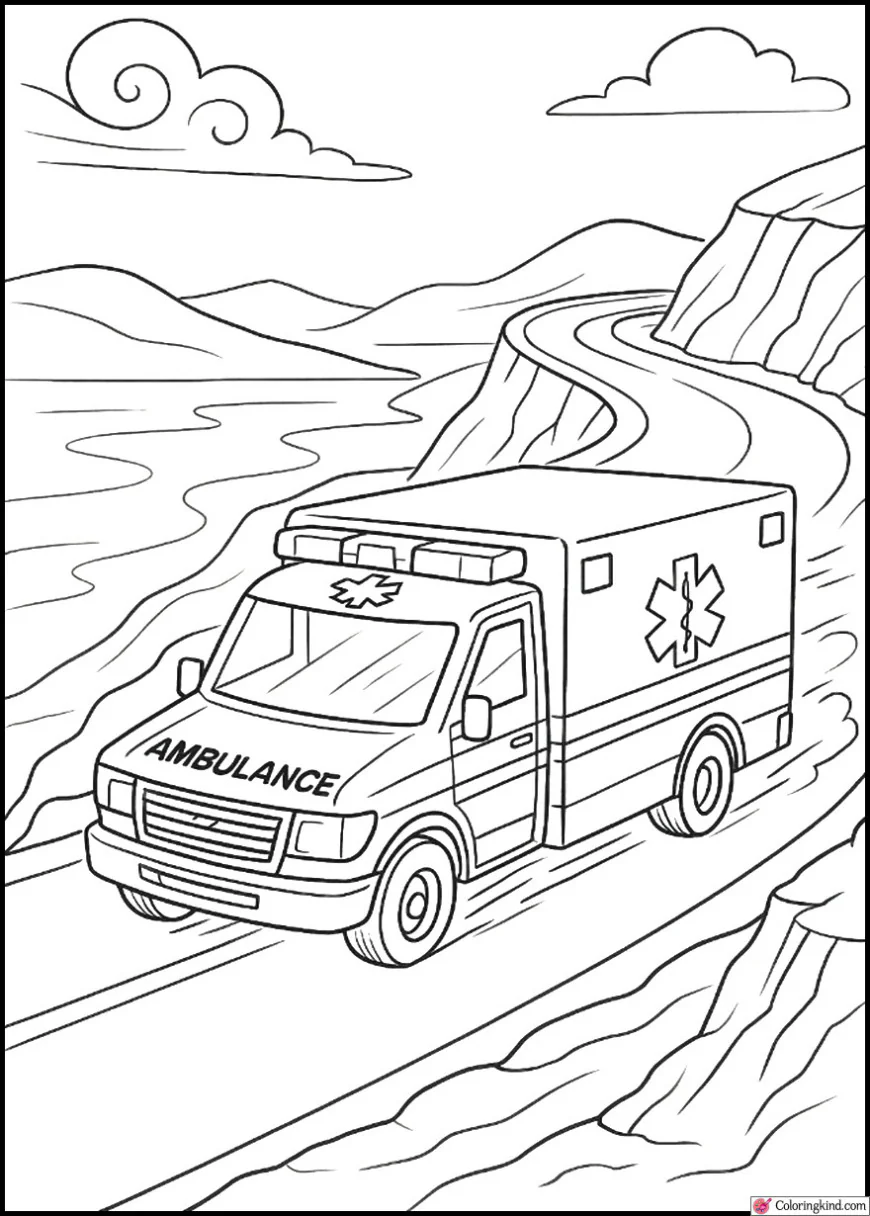 Ambulance Racing Through Windy Cliffside Road