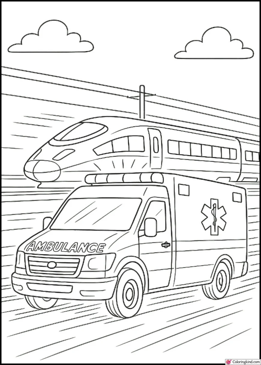 Ambulance Racing Beside High-Speed Bullet Train
