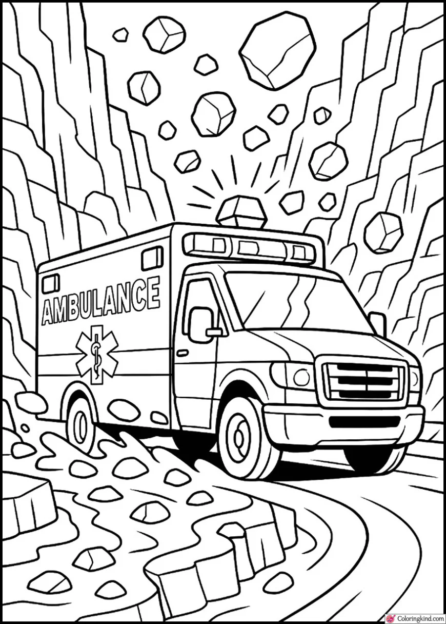 Ambulance Avoiding Falling Rocks on Canyon Road