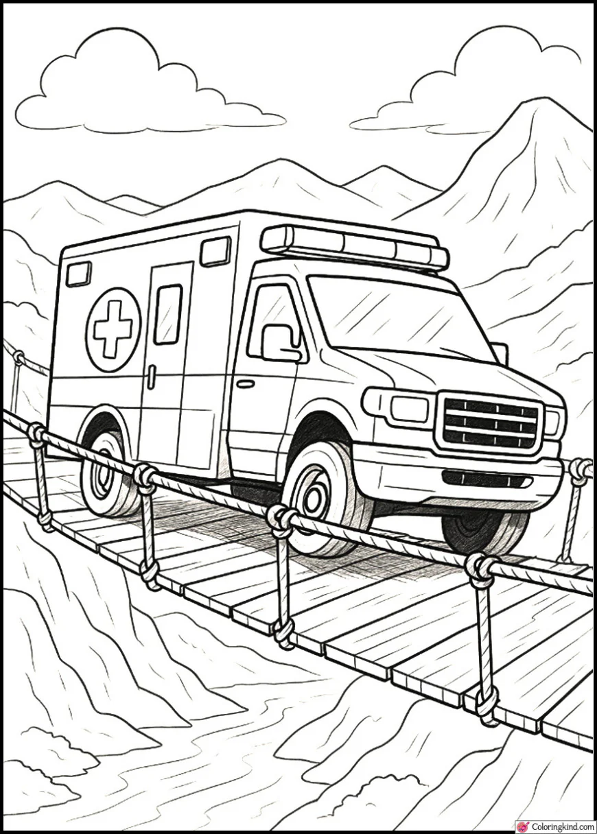 Ambulance Rushing Across Hanging Rope Bridge